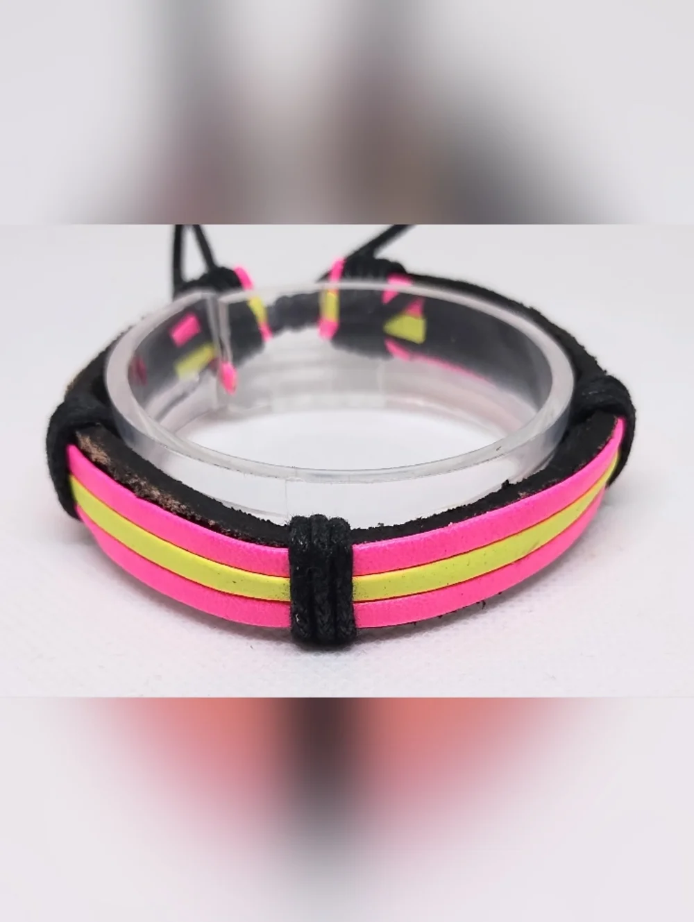 Men's Bracelet Leather Layered Black‎ Pink Jewelry New G6